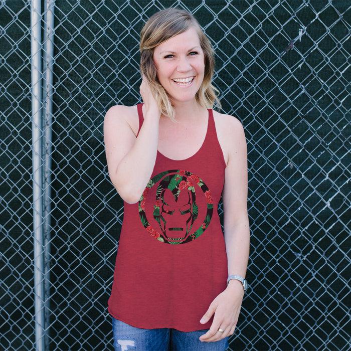 Fifth Sun Women's Marvel Iron Man Floral Print Racerback Tank Top