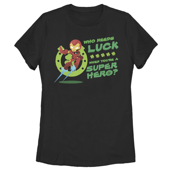 fifth sun Women's Marvel Iron Man St. Patrick's Day Who Needs Luck Superhero T-Shirt