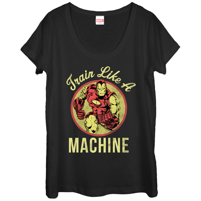 fifth sun Women's Marvel Iron Man Train Like a Machine Scoop Neck