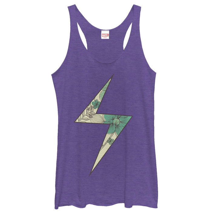 fifth sun Women's Marvel Lightning Bolt Floral Print Ms. Marvel Racerback Tank Top