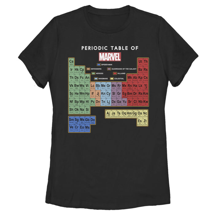 fifth sun Women's Marvel Periodic Table of Favorite Heroes T-Shirt