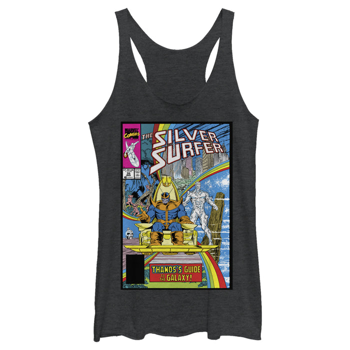 fifth sun Women's Marvel Silver Surfer Rainbow Thanos's Guide Comic Cover Racerback Tank Top