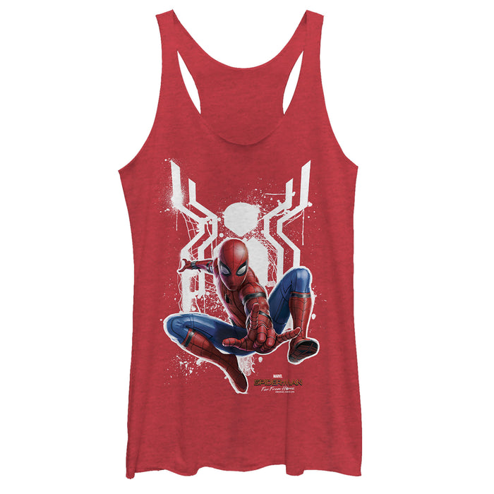 fifth sun Women's Marvel Spider-Man: Far From Home Logo Splatter Racerback Tank Top