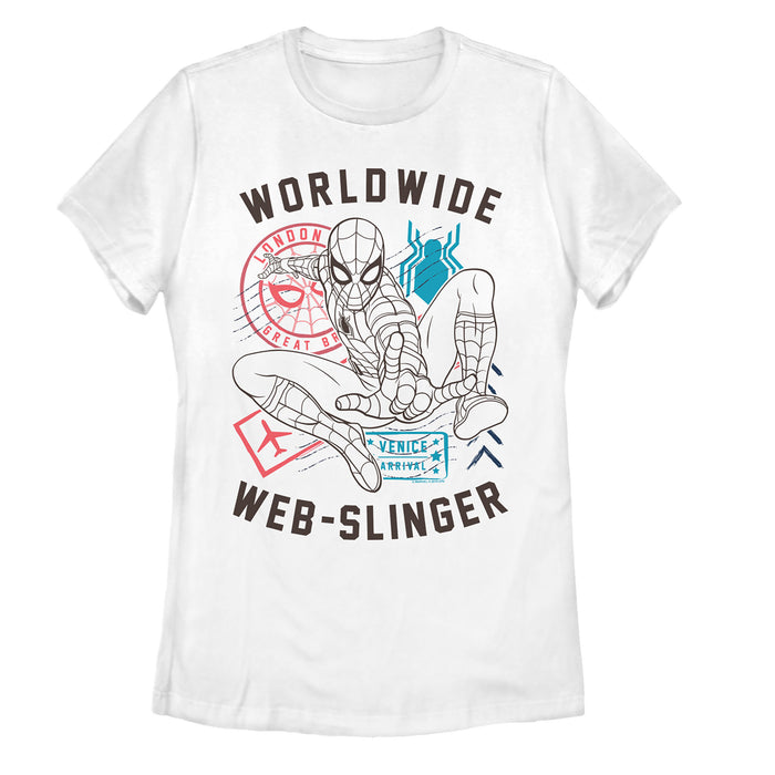 fifth sun Women's Marvel Spider-Man: Far From Home Worldwide Icons T-Shirt