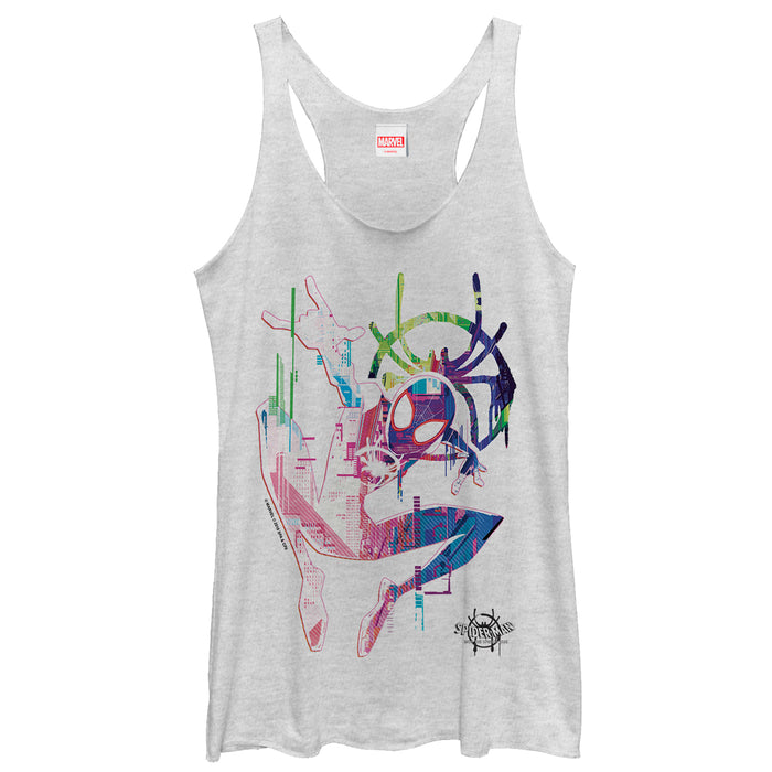 fifth sun Women's Marvel Spider-Man: Into the Spider-Verse Rainbow Watercolor Racerback Tank Top