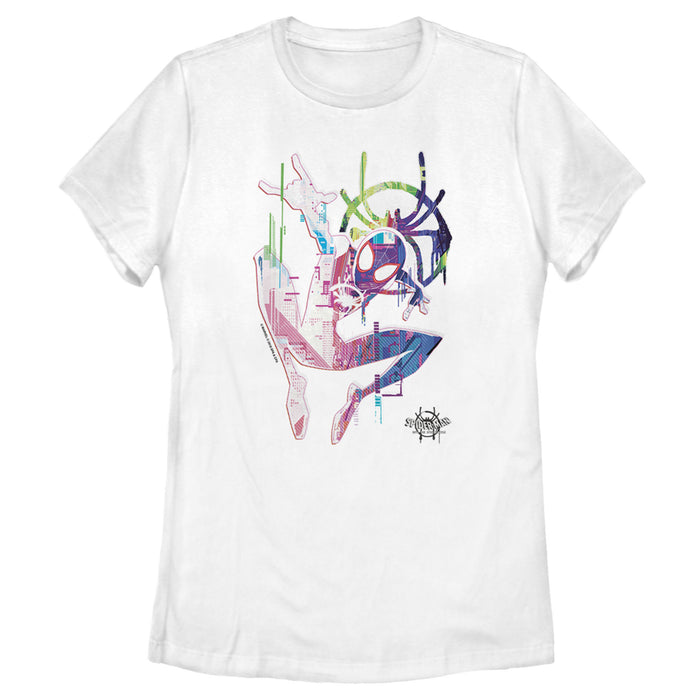fifth sun Women's Marvel Spider-Man: Into the Spider-Verse Rainbow Watercolor T-Shirt