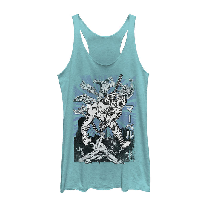 fifth sun Women's Marvel Spider-Man Kanji Scene Racerback Tank Top