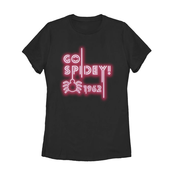 fifth sun Women's Marvel Spider-Man Neon Light Logo T-Shirt