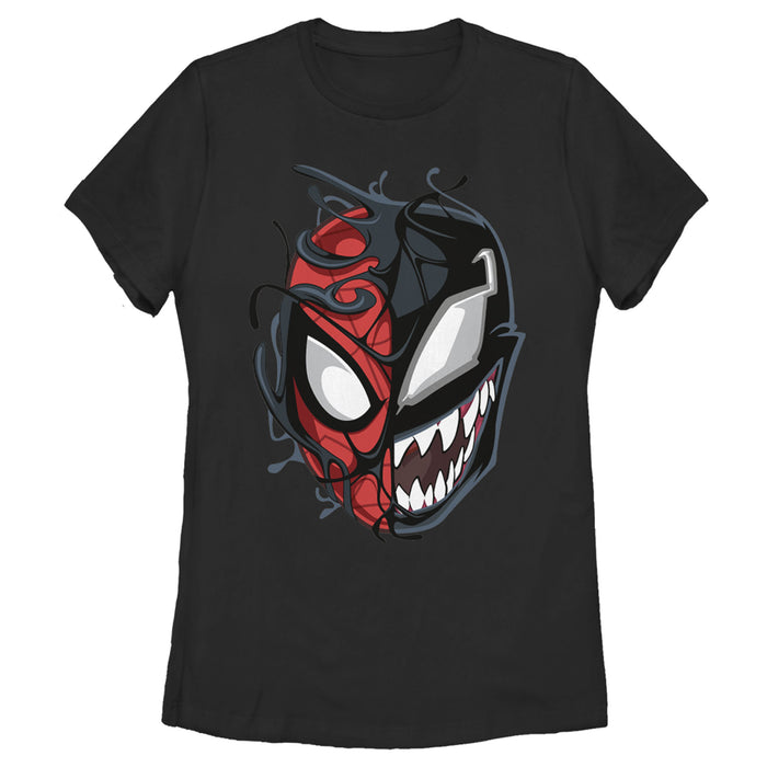 fifth sun Women's Marvel Spider-Man Venom Mask Split T-Shirt