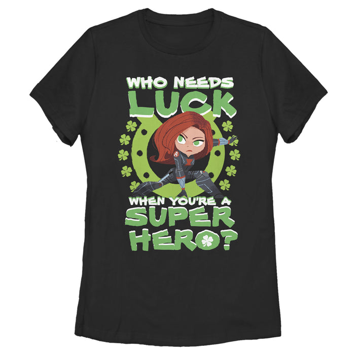 fifth sun Women's Marvel St. Patrick's Day Black Widow Who Needs Luck T-Shirt