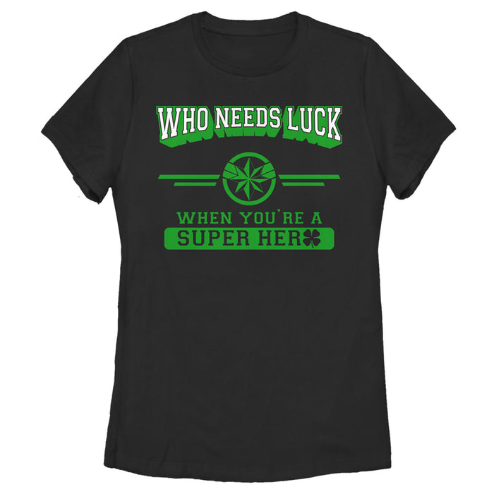 fifth sun Women's Marvel St. Patrick's Day Captain Marvel No Luck Needed T-Shirt