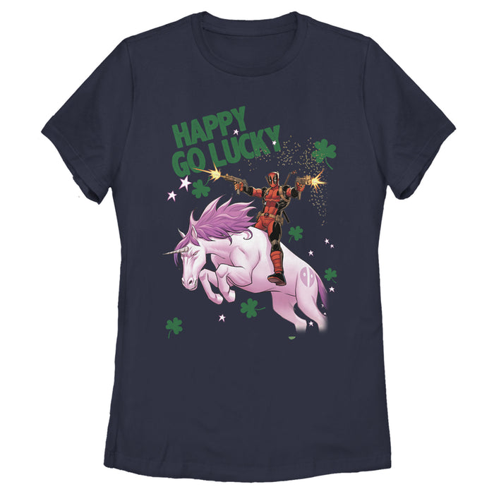 fifth sun Women's Marvel St. Patrick's Day Deadpool Happy Go Lucky T-Shirt