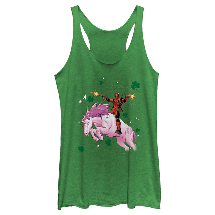 fifth sun Women's Marvel St. Patrick's Day Deadpool Unicorn Racerback Tank Top