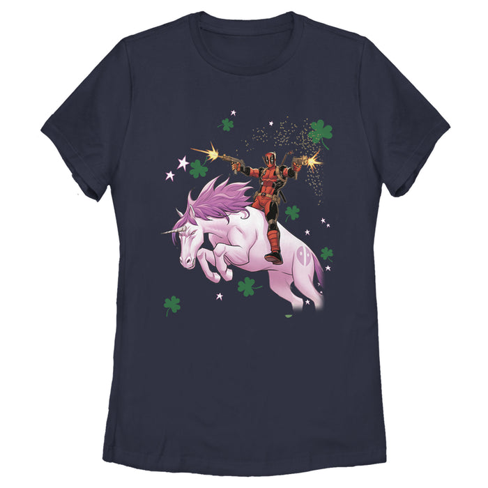 fifth sun Women's Marvel St. Patrick's Day Deadpool Unicorn T-Shirt