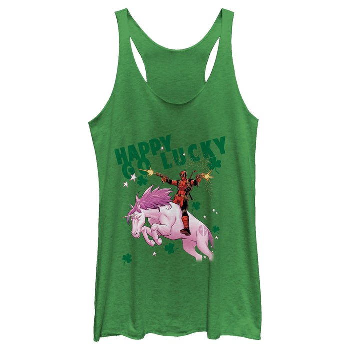 fifth sun Women's Marvel St. Patrick's Day Happy Go Lucky Deadpool Racerback Tank Top