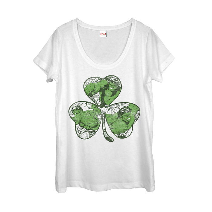 fifth sun Women's Marvel St. Patrick's Day Hulk Vintage Clover Scoop Neck