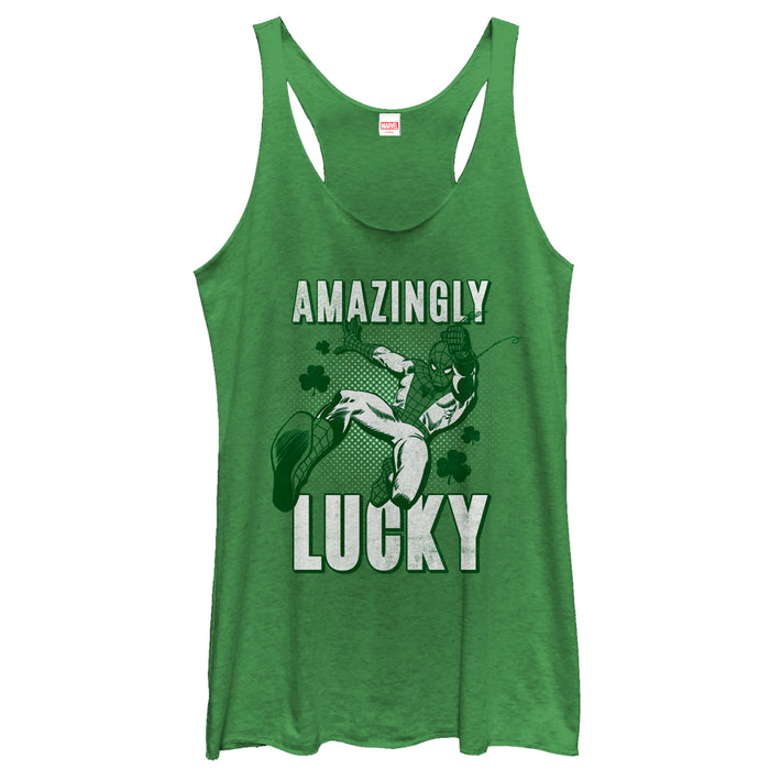 fifth sun Women's Marvel St. Patrick's Day Spider-Man Amazingly Lucky Racerback Tank Top