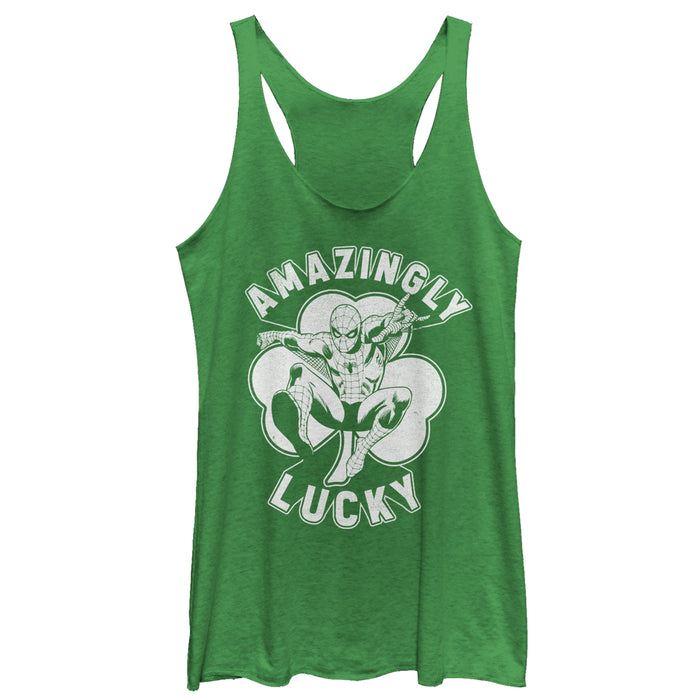 fifth sun Women's Marvel St. Patrick's Day Spider-Man Lucky Clover Racerback Tank Top