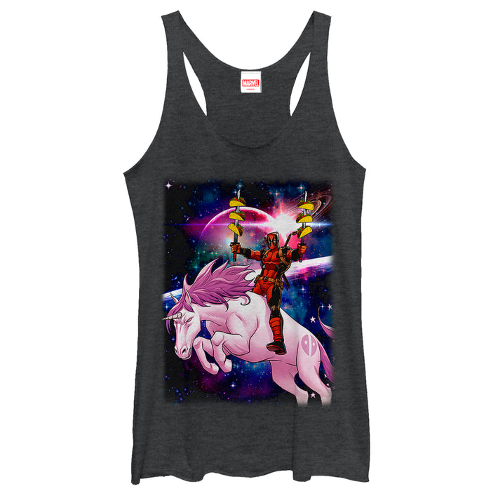 fifth sun Women's Marvel Taco Deadpool on Space Unicorn Racerback Tank Top