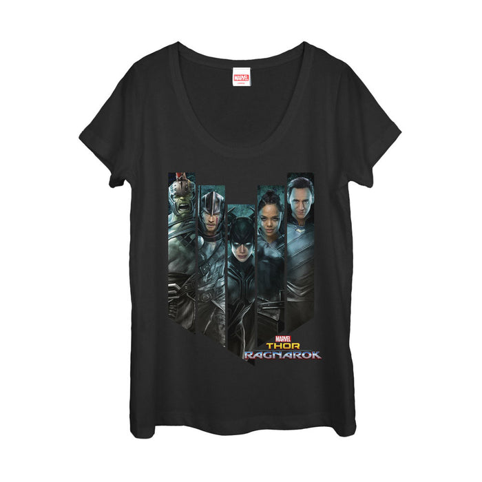 fifth sun Women's Marvel Thor: Ragnarok Group Shot Scoop Neck