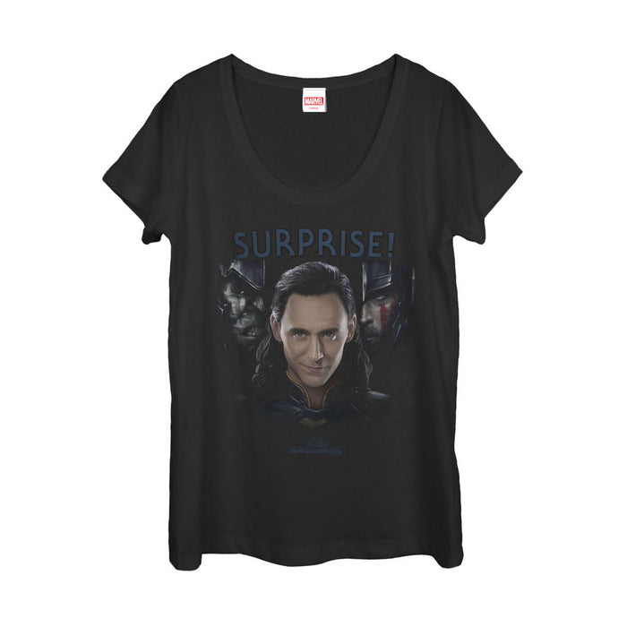 fifth sun Women's Marvel Thor: Ragnarok Loki Surprise Visitor Scoop Neck