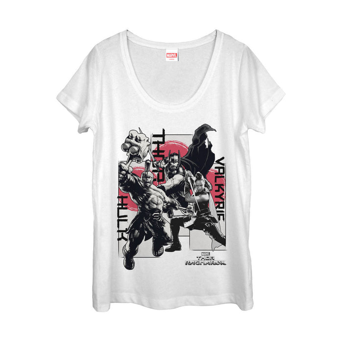 fifth sun Women's Marvel Thor: Ragnarok Trio Scoop Neck
