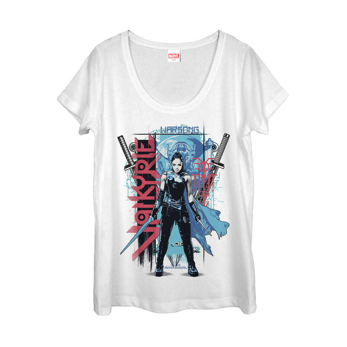 fifth sun Women's Marvel Thor: Ragnarok Valkyrie Warsong Scoop Neck