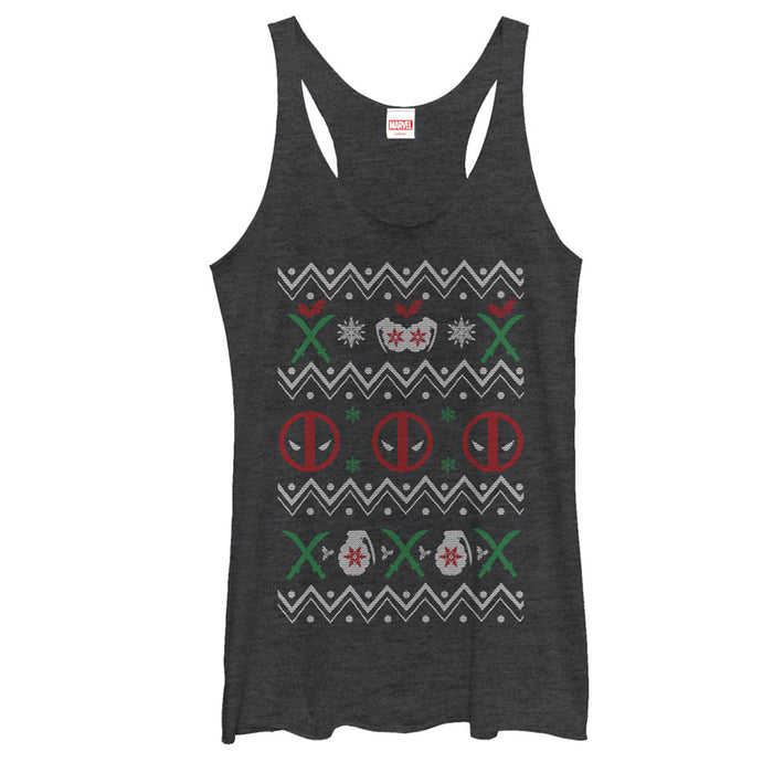 fifth sun Women's Marvel Ugly Christmas Deadpool Racerback Tank Top