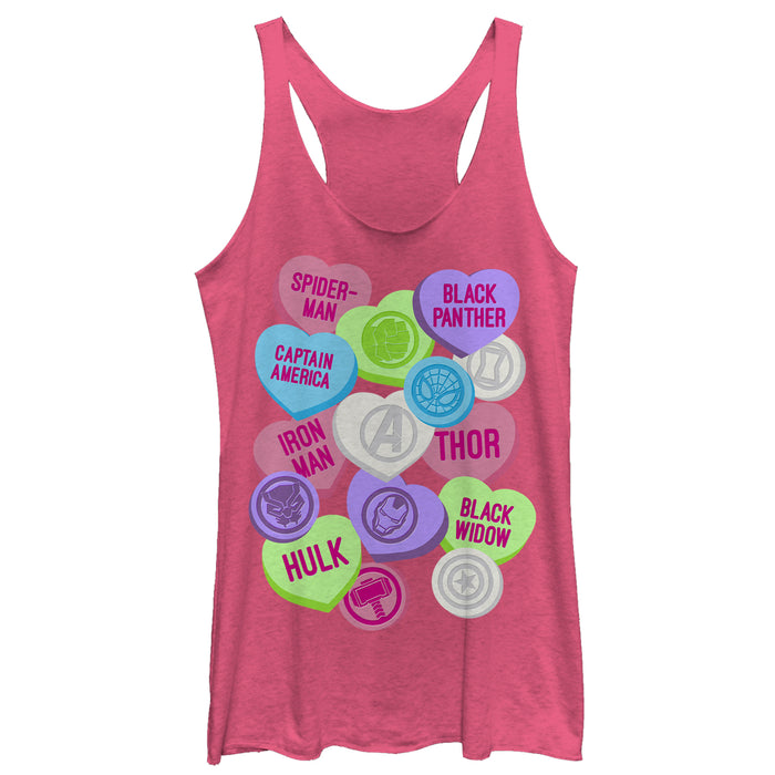 fifth sun Women's Marvel Valentine's Day Candy Heart Heroes Racerback Tank Top
