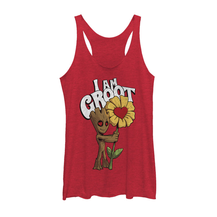 fifth sun Women's Marvel Valentine's Day Groot Flower Racerback Tank Top