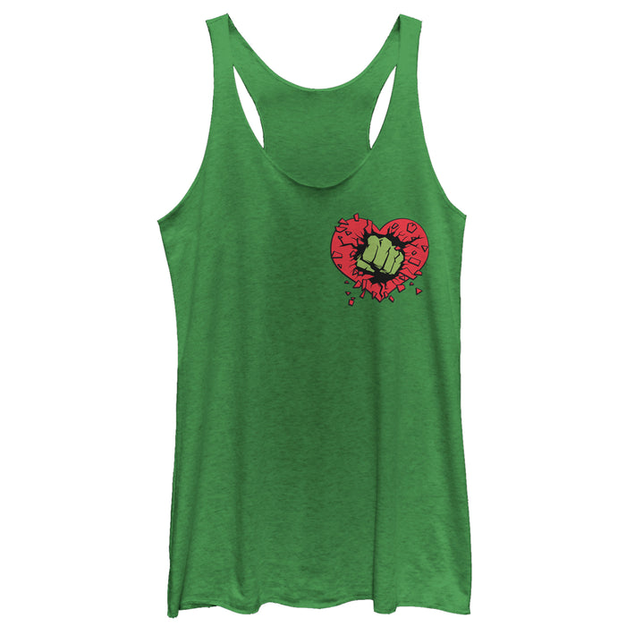 fifth sun Women's Marvel Valentine's Day Hulk Heart Smash Racerback Tank Top