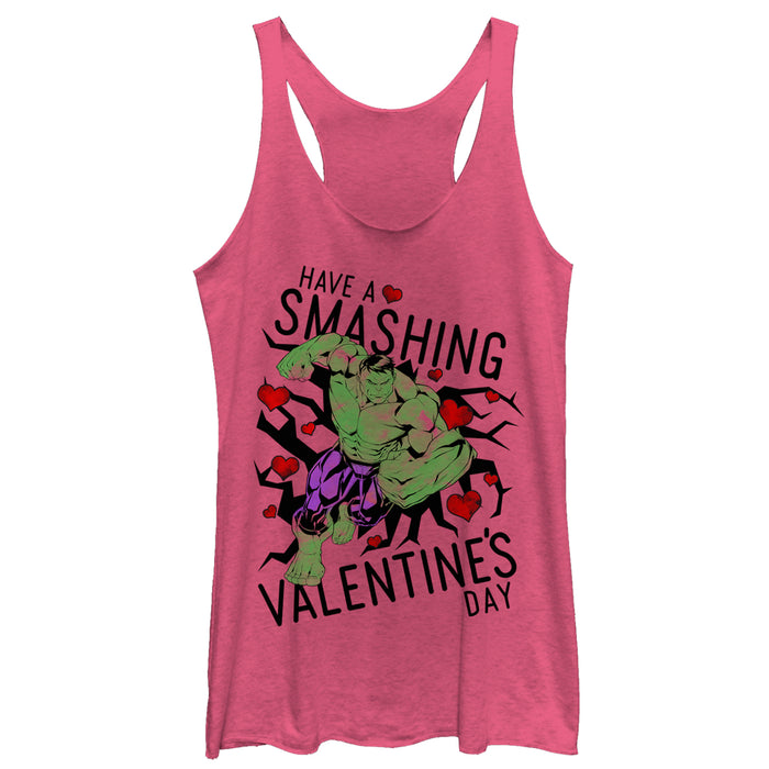 fifth sun Women's Marvel Valentine's Day Hulk Smashing Racerback Tank Top