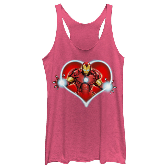 fifth sun Women's Marvel Valentine's Day Iron Man Heart Frame Racerback Tank Top