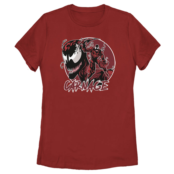 fifth sun Women's Marvel Venom Carnage Mask Circle T-Shirt