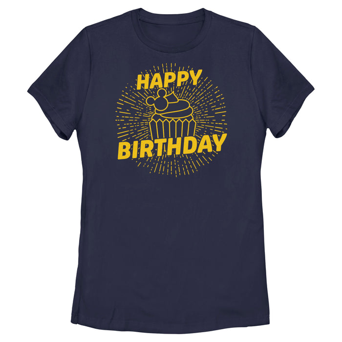 fifth sun Women's Mickey & Friends Happy Birthday Cupcake T-Shirt