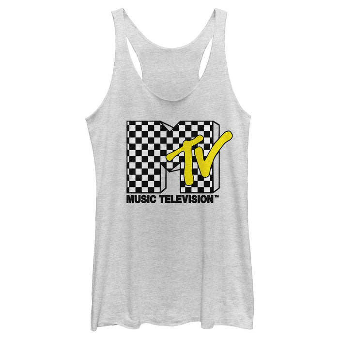 fifth sun Women's MTV Checker Black and White Logo Racerback Tank Top