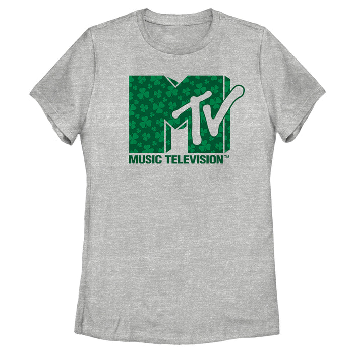 fifth sun Women's MTV St. Patrick's Day Shamrock Fill Logo T-Shirt