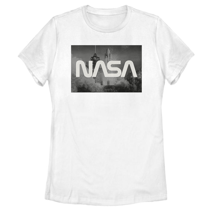 Fifth Sun Women's NASA Space Shuttle Blast Off Text Over Lay T-Shirt