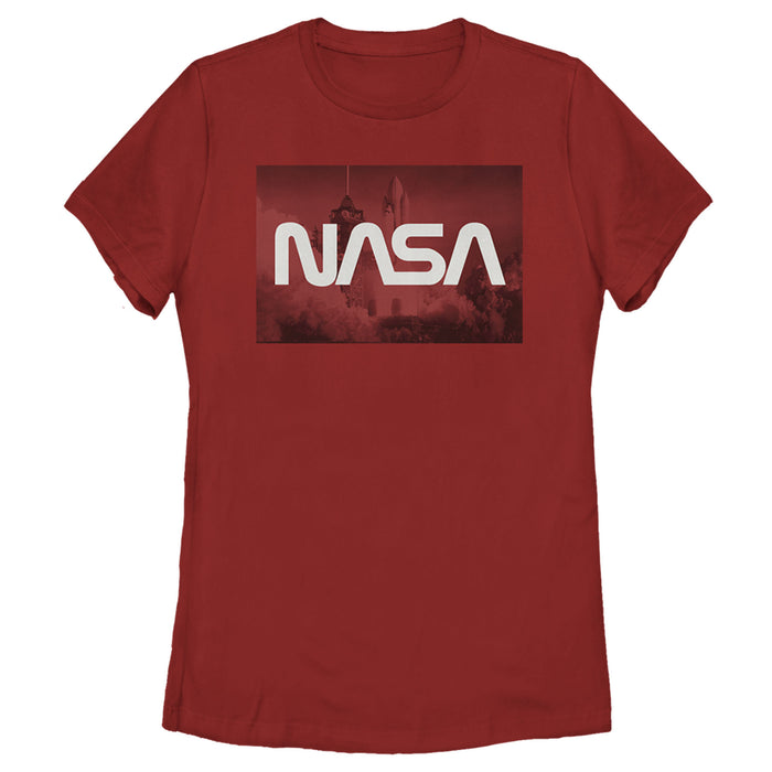 fifth sun Women's NASA Space Shuttle Blast Off Text Over Lay T-Shirt