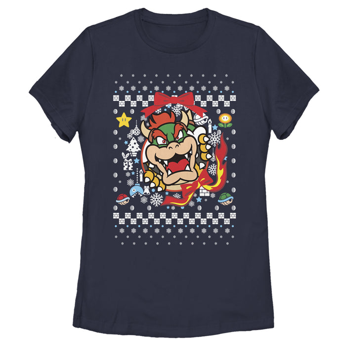 fifth sun Women's Nintendo Christmas Bowser Wreath T-Shirt