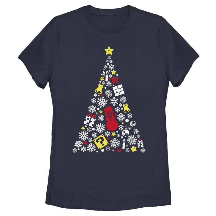fifth sun Women's Nintendo Christmas Evergreen Mario T-Shirt