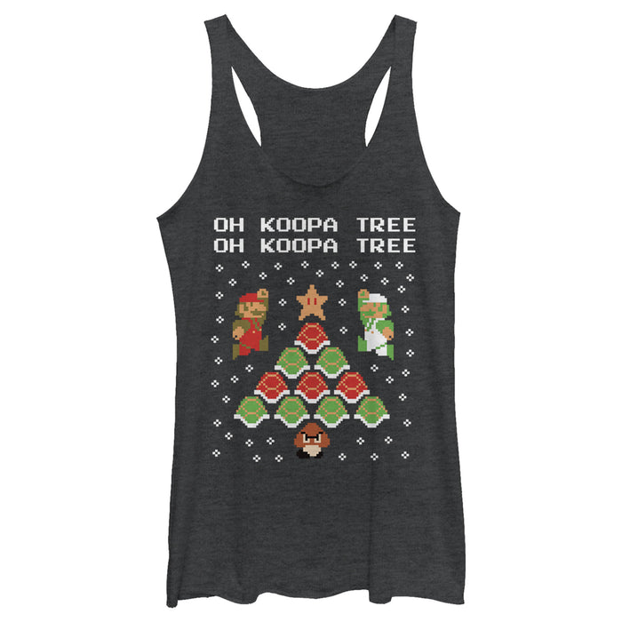 fifth sun Women's Nintendo Christmas Mario Bros. Koopa Tree Racerback Tank Top