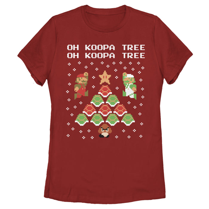 Fifth Sun Women's Nintendo Christmas Mario Bros. Koopa Tree T-Shirt