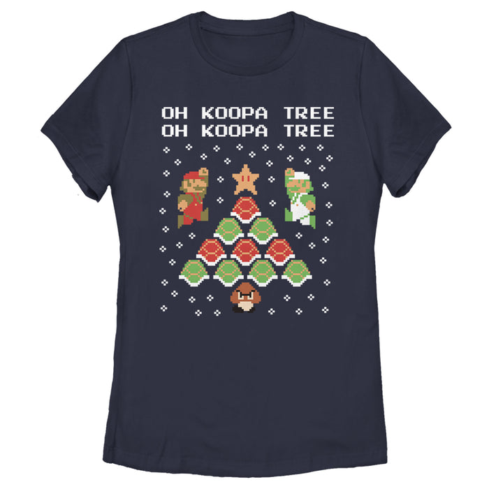 fifth sun Women's Nintendo Christmas Mario Bros. Koopa Tree T-Shirt