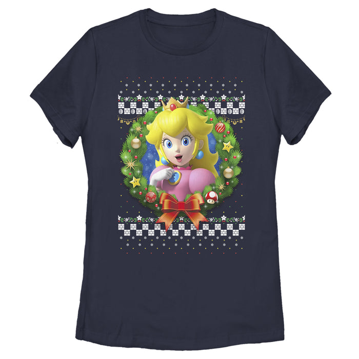fifth sun Women's Nintendo Christmas Peach Wreath T-Shirt