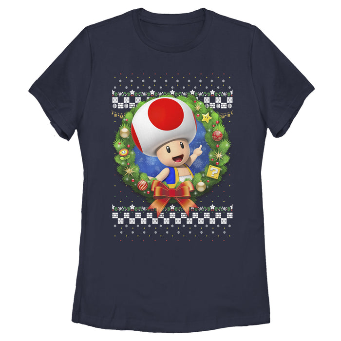fifth sun Women's Nintendo Christmas Toad Wreath T-Shirt