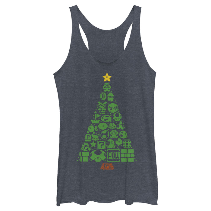fifth sun Women's Nintendo Christmas Tree Mosaic Racerback Tank Top