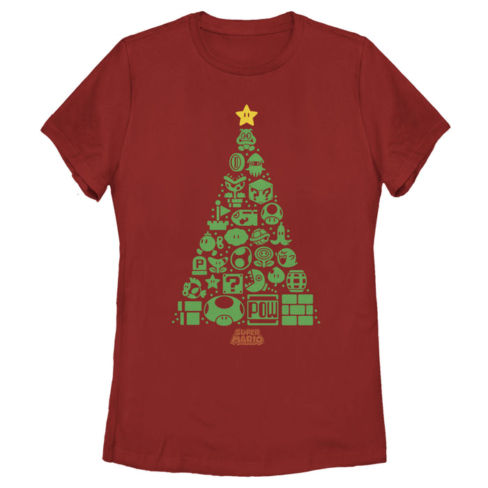 Fifth Sun Women's Nintendo Christmas Tree Mosaic T-Shirt