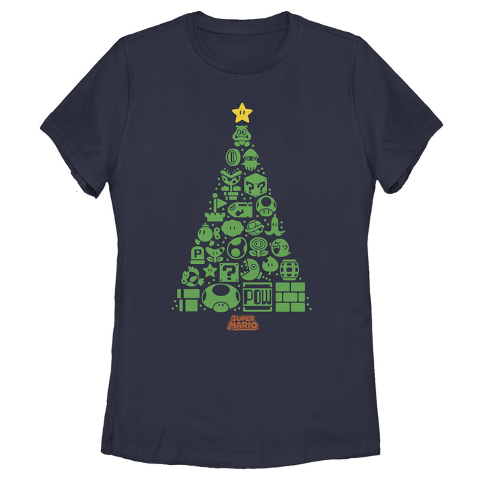 fifth sun Women's Nintendo Christmas Tree Mosaic T-Shirt