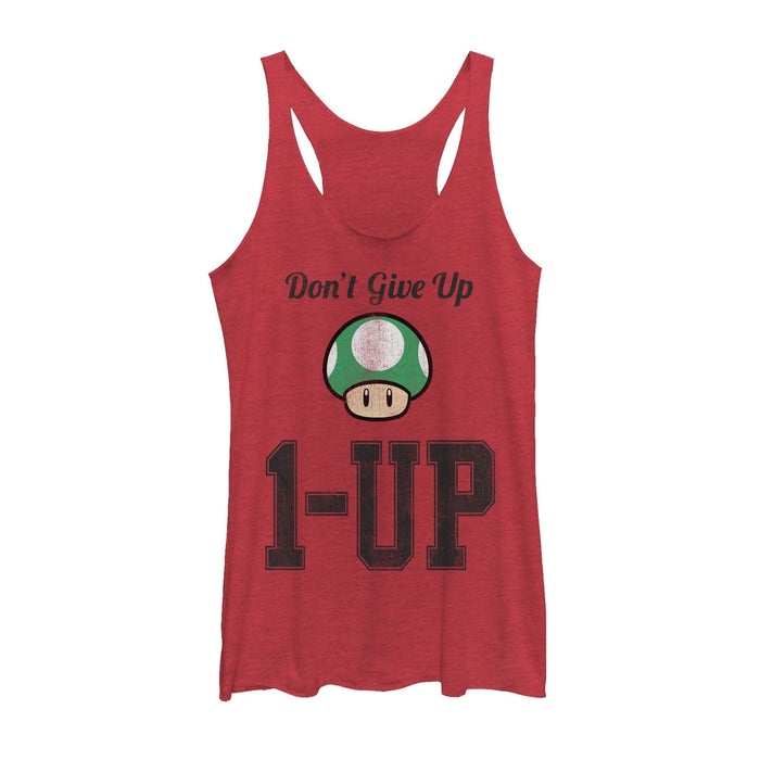 fifth sun Women's Nintendo Don't Give Up Level Up Mushroom Racerback Tank Top
